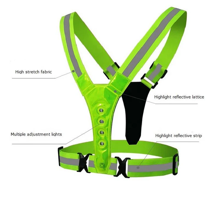 Custom adjustable LED reflective running belt with polyester elastic and silver reflective tape Custom adjustable LED reflective running belt with polyester elastic and silver reflective tape