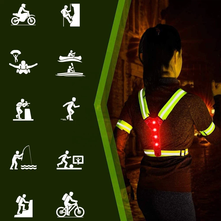 Adjustable LED reflective belt for running, cycling, bike safety, dog walking, and roadway visibility Adjustable LED reflective belt for running, cycling, bike safety, dog walking, and roadway visibility